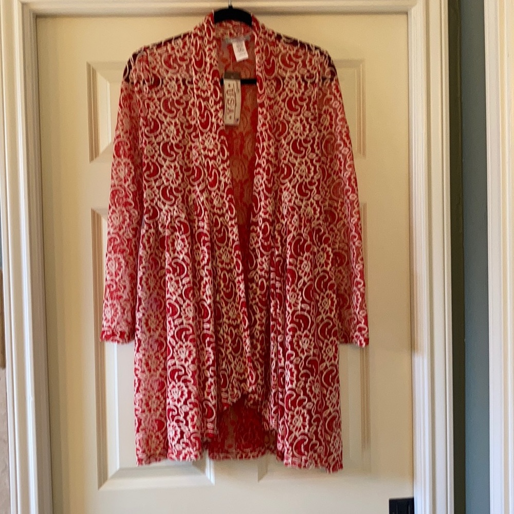 NWT Pretty Young Thing Red and Cream Lace Kimono style wrap size L